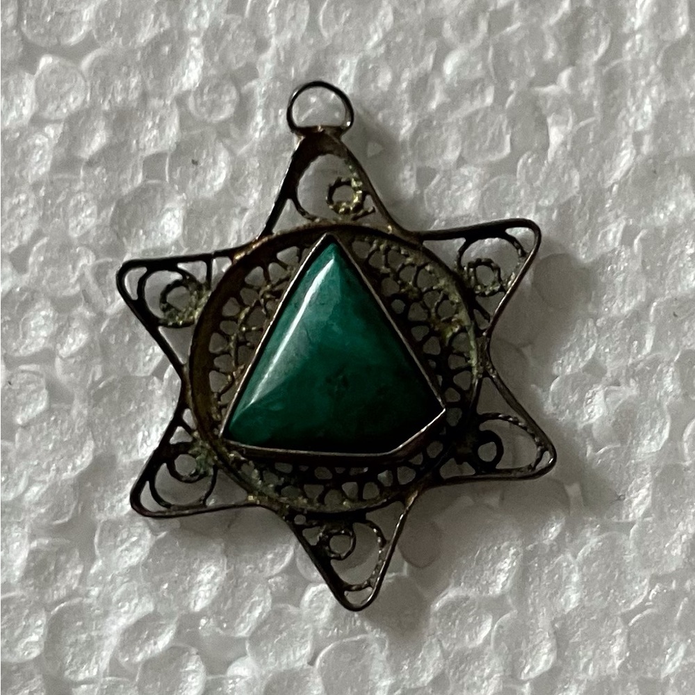 Vintage Star Of David Silver Charm With Turquoise Stone